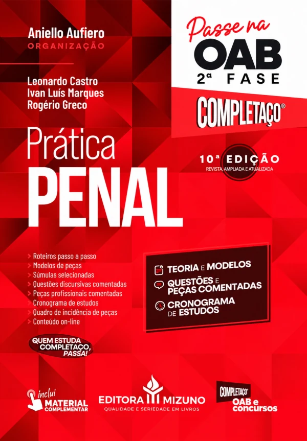 Capa do livro Prática Penal, Passe na OAB 2ª Fase, Completaço, 10ª edição, Editora Mizuno